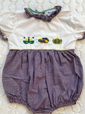 Banbury Cross New Orleans Mardi Gras Bubble Romper Girls 2T Boutique Embroidered